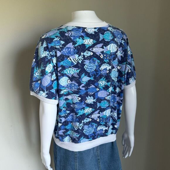 Vintage Fish Print Design Polo Style T-Shirt - Picture 7 of 8